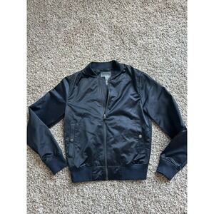 Bonobos Nylon Bomber Jacket Full Zip Blue Satin Mens XS Slim Fit Button Preppy